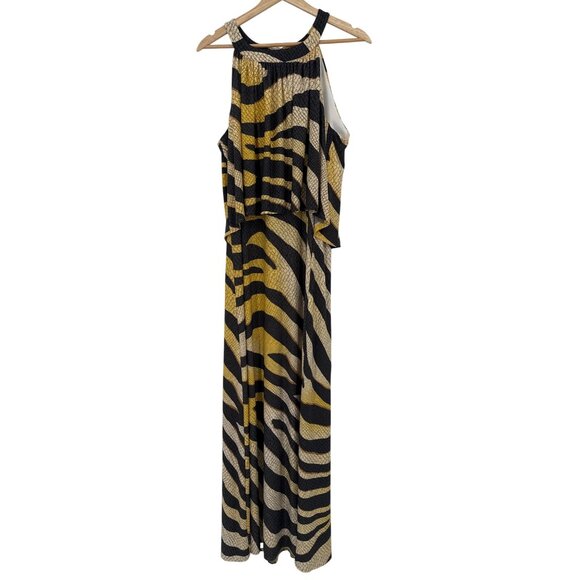 Chicos 2 Womens Zebra Print Halter Maxi Dress Size large yellow black - Picture 2 of 6